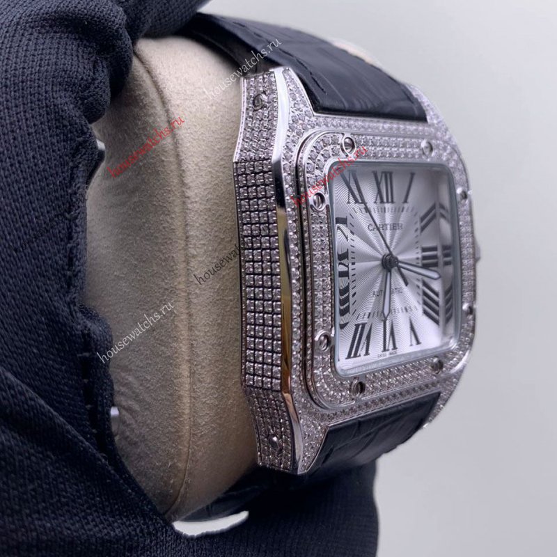 Копия Часы Cartier Santos 100 SS Diamond HЭ354